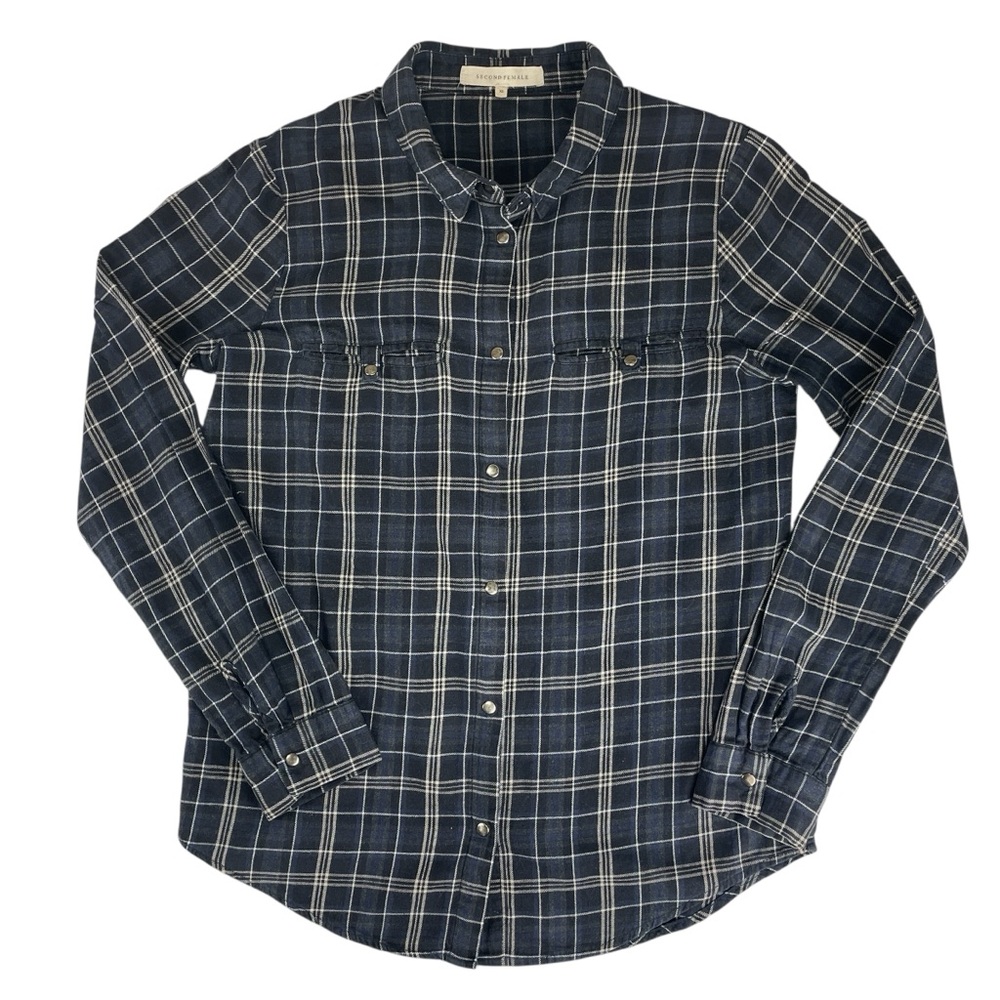 Second Female Womens Button Dome Plaid Collar Shirt Size XS